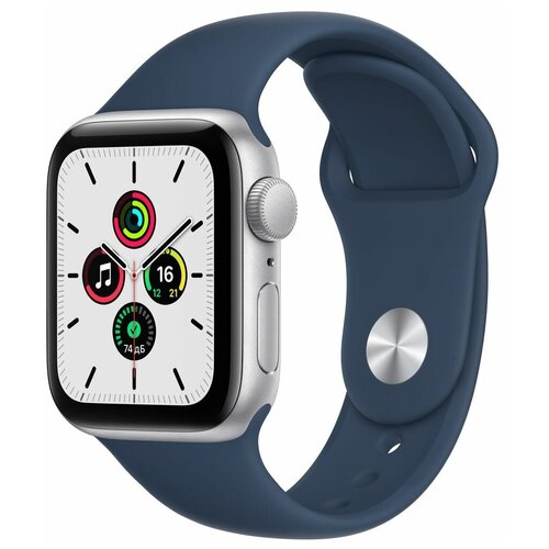 Apple Watch SE GPS 40mm Silver Aluminum Case with Abyss Blue Sport Band Серебристыйсиний омут MKNY3 2589000₽