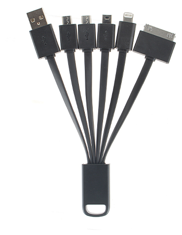 Кабель зарядный ROBITON P9 Multicord с брелоком: 2Micro-USB+Mini-USB+30pin+8pin, черный 15см PH1