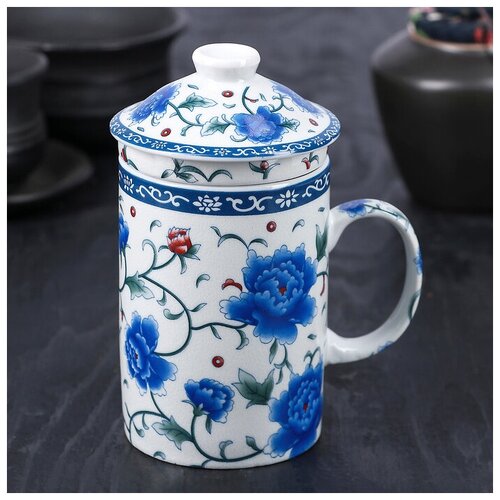 Кружка «Цветение роз», 360 мл, с крышкой и керамическим ситом