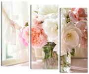 Модульная картина "Цветы. Букет роз в вазе". В спальню, гостиную, зал. PR-1390 (79x66см). Натуральный холст