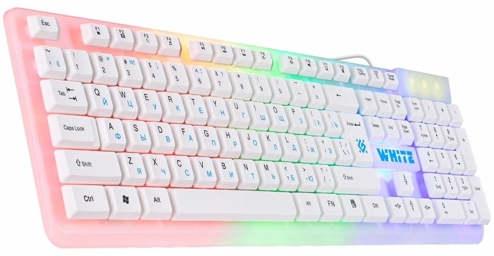 Проводная игровая клавиатура Defender White GK-172 RUрадуж подсветка104 кнопки
