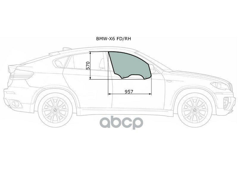 Стекло Боковое Опускное (Спереди/ Справа/ Цвет Зеленый) Bmw X6 08-14 XYG арт. BMW-X6 FD/RH