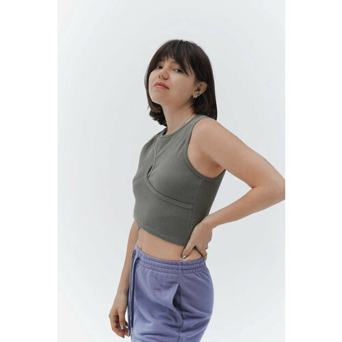 Топ Base Store, хлопок, трикотаж, размер М, зеленый