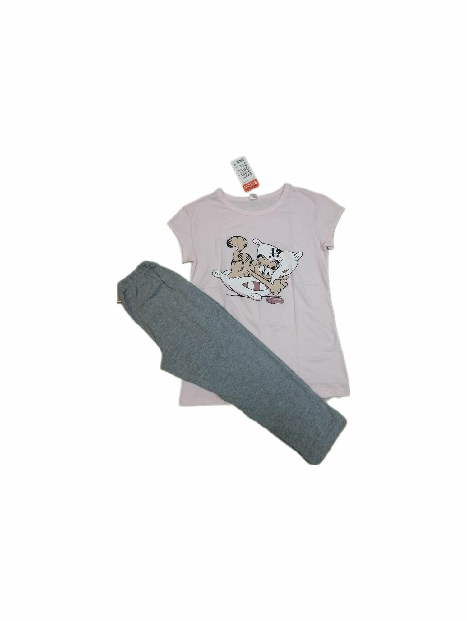 Пижама Свiтанак, бриджи, футболка, короткий рукав, трикотажная, пояс на резинке, размер 92, серый, розовый - фотография № 8