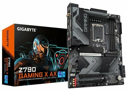 Материнская плата ATX GIGABYTE Z790 GAMING X AX (LGA1700, Z790, 4*DDR5 (7600), 6*SATA 6G RAID, 4*M.2, 3*PCIE, 2.5Glan, WiFi, BT, HDMI, DP, USB Type-C,