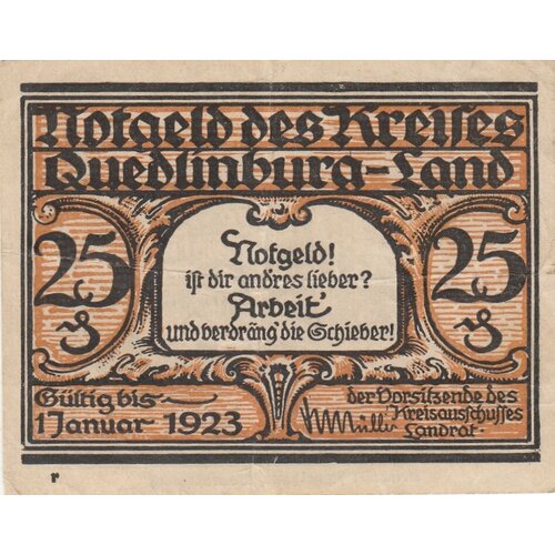 Германия (Веймарская Республика) Кведлинбург 25 пфеннигов 1921 г. (R) германия веймарская республика кведлинбург 50 пфеннигов 1921 г 1