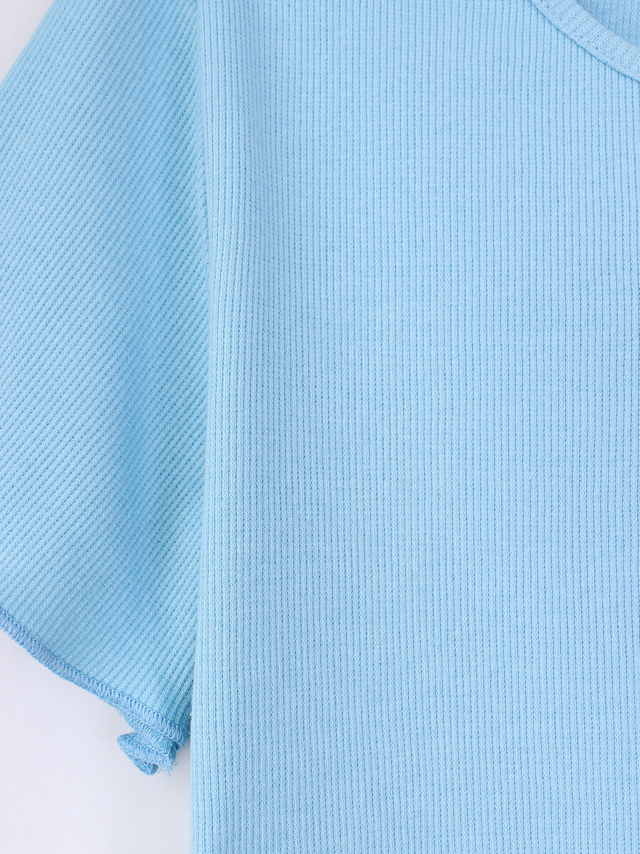 Пижама CATFIT, футболка, брюки, короткий рукав, стрейч, без карманов, трикотажная, пояс на резинке, размер 42, голубой - фотография № 6