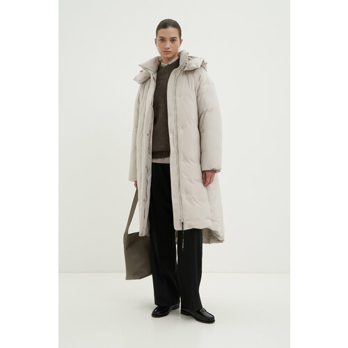 фото Пальто finn flare, средней длины, силуэт свободный, капюшон, карманы, стеганая, размер xs, бежевый