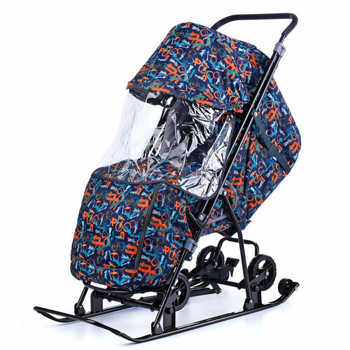 Санки-коляска детские с выдвижными колесами GALAXY Снежинка универсал-1 (стрелки оранжевый)