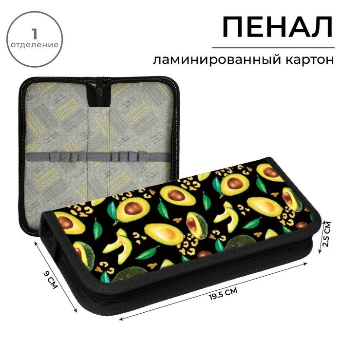 Пенал школьный 1 секция 9×19.5×2.5 см «Авокадо классика»