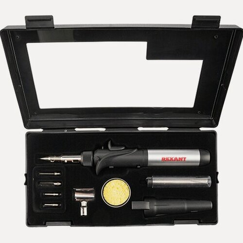 Изображение товара Паяльник Rexant газовый с пьезоподжигом в наборе из 11 предметов