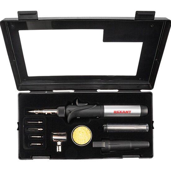 Паяльник Rexant газовый с пьезоподжигом в наборе из 11 предметов