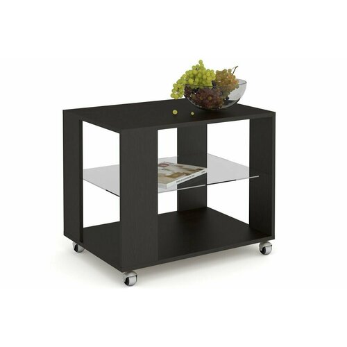 Стол журнальный №3 мобильный венге цаво, полка стекло