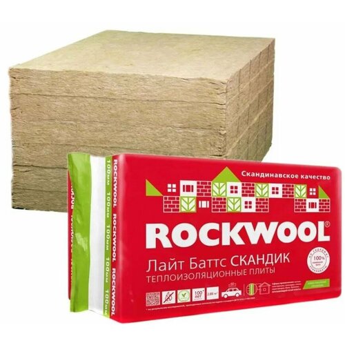 Утеплитель Rockwool Роквул Лайт Баттс скандик 100 мм Каменная вата утеплитель rockwool стандарт 100 мм 2 4 м²