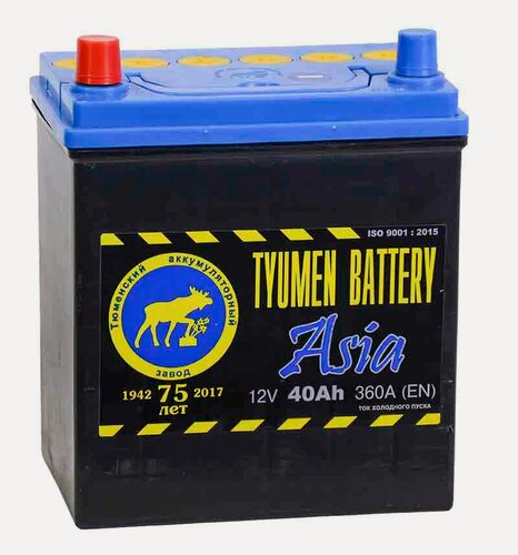 Изображение товара Аккумулятор автомобильный TYUMEN BATTERY ASIA 40 А/ч 370 А прям. пол. Азия авто (187x128x223) без бортика
