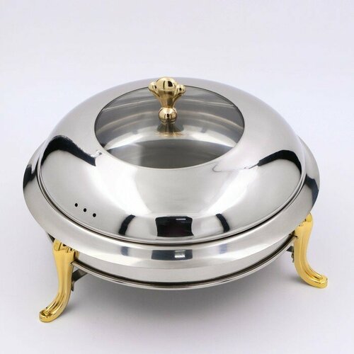 Уценка Мармит из нержавеющей стали круглый на подставке для подогрева 2622 см стеклянная крышка 3748₽