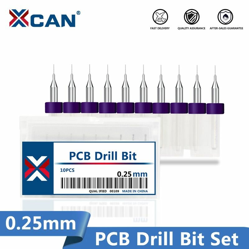 Набор сверл спиральных XCAN для печатных плат 0,25 мм, 10 шт.
