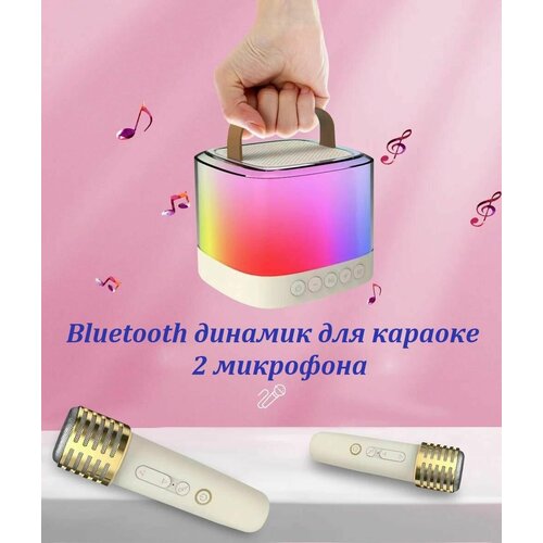 Мини Bluetooth колонка с 2 микрофонами T7 / Беспроводной портативный динамик для караоке с подсветкой