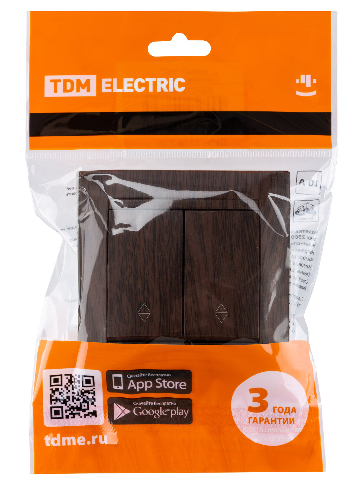 Выключатель двухклавишный на 2 направления TDM Electric - фото №5