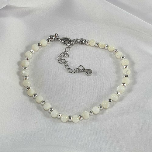 фото Браслет-нить жемчужина юга, перламутр, гематит, размер 17 см, белый "жемчужина"