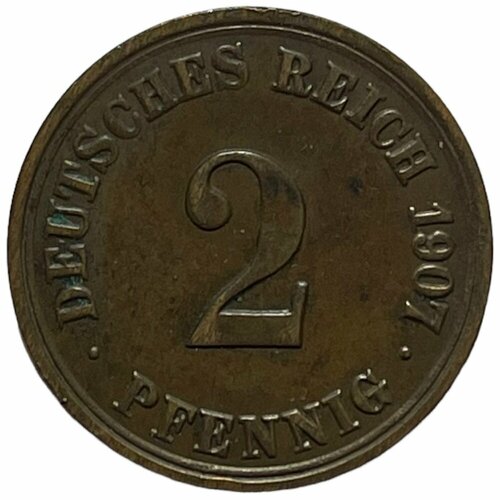 Германская Империя 2 пфеннига 1907 г. (A) (Лот №2) германская империя 1 2 марки 1905 г g лот 2