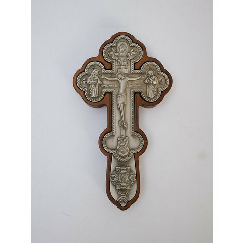 Крест "Распятие" малый из стали с деревянной окантовкой, подарок на Пасху