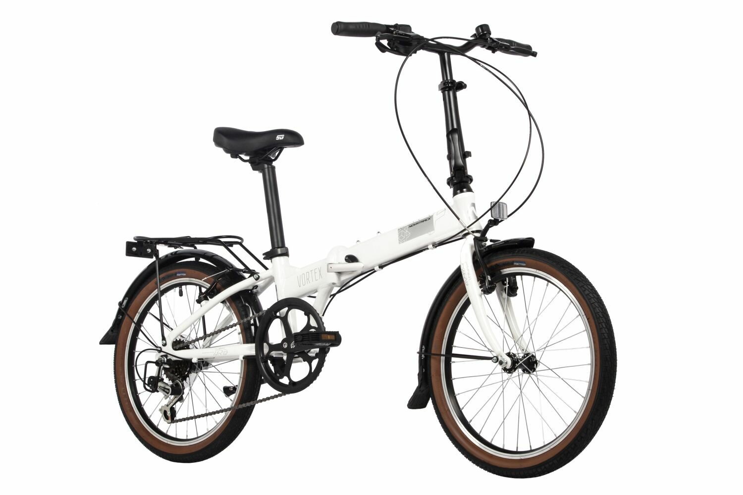 фото Велосипед NOVATRACK 20" VORTEX белый, складной алюм. Shimano 6 speed, стальная вилка, вынос, алюм. р