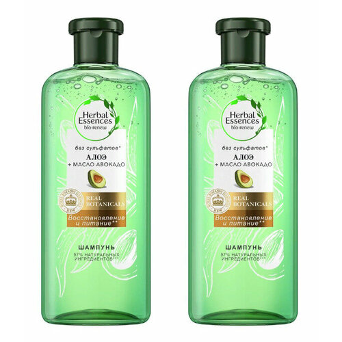 Herbal Essences Шампунь Алоэ и Авокадо, 380мл, 2шт/ маска для волос алоэ и масло авокадо интенсивное питание herbal essences хербал эсенсес банка 450мл