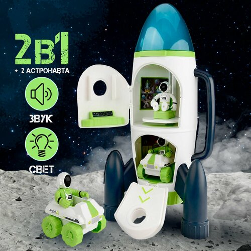Игрушечный Космический корабль WiMi 2в1 шаттл со спутником для сюжетно-ролевых игр межгалактический транспорт космический набор с 2 фигурками и светозвуковыми эффектами 2775₽