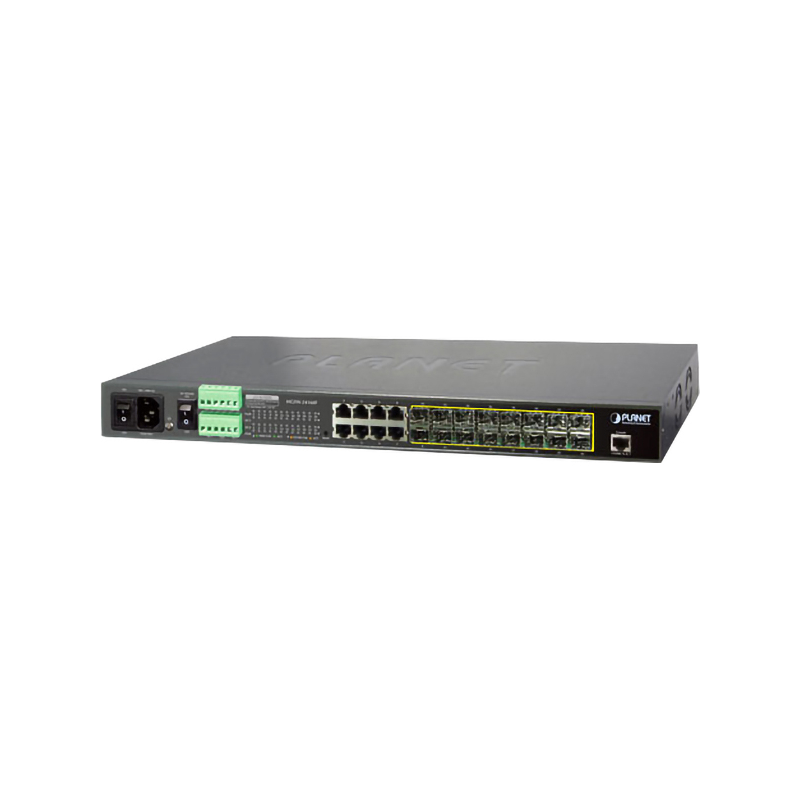 Коммутатор/ PLANET 16-Port 100/1000Base-X SFP + 8-Port 10/100/1000Base-T L2/L4 Managed Metro Ethernet Switch (AC+2 DC,