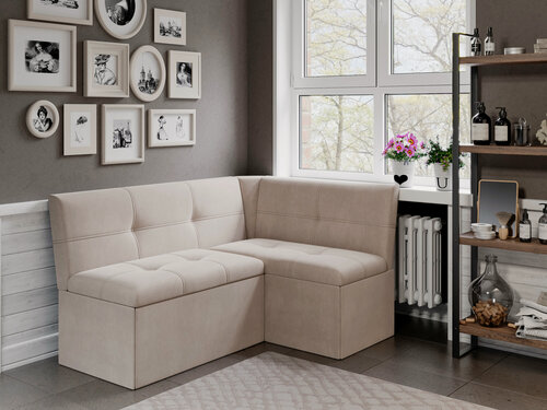 Изображение товара Кухонный уголок "Квадро 3" PRIME , угловой, с ящиком для хранения, L=149 см, велюр, цвет бежевый