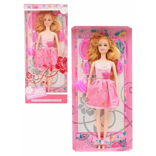 Кукла 3 аксессуара в розовом платье 1036-KR3 615₽