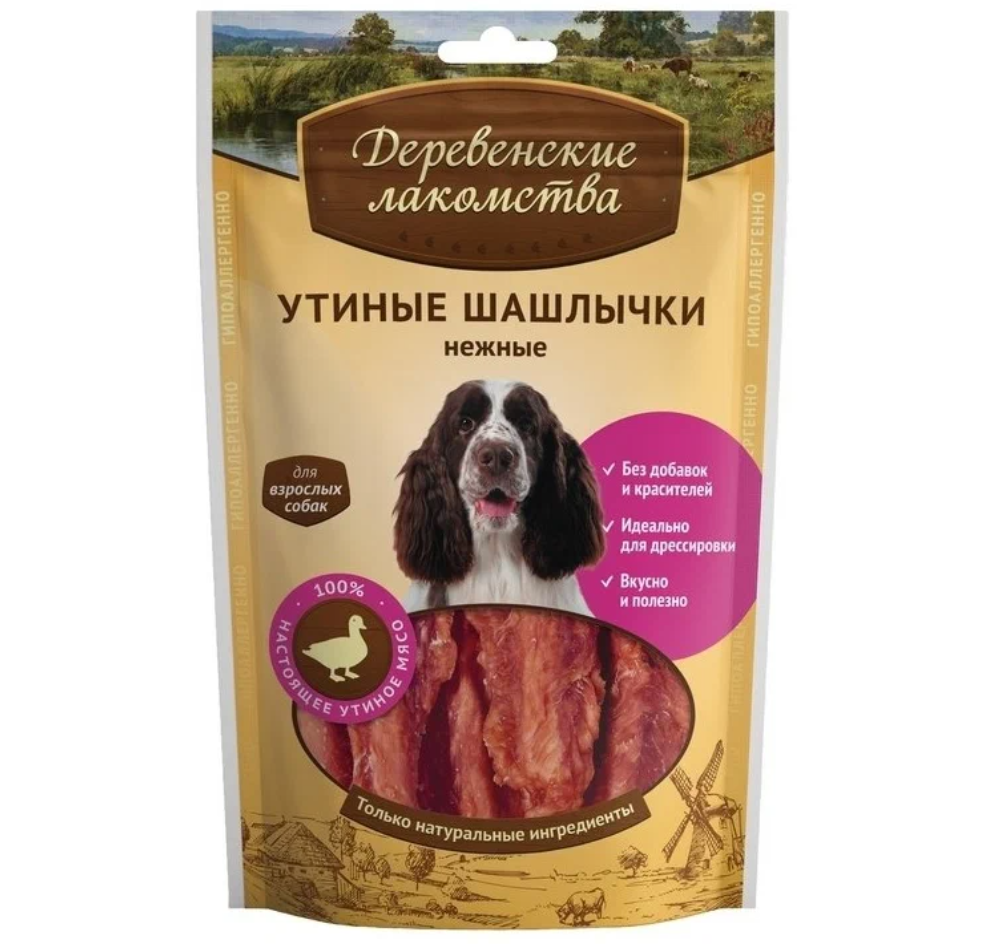 Лакомство для собак Деревенские Лакомства 100% Мяса Утиные шашлычки нежные 0.09 кг
