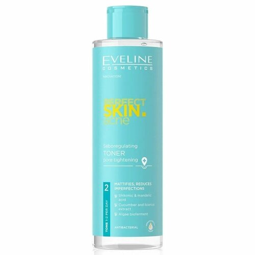 Тоник для лица Eveline Perfect Skin, Acne, Себорегулирующий, сужающий поры, 200 мл тоник для лица eveline perfect skin acne сужающий поры 200 мл