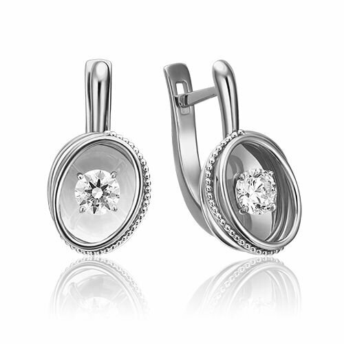 Серьги PLATINA, белое золото, 585 проба, родирование, фианит, серебряный