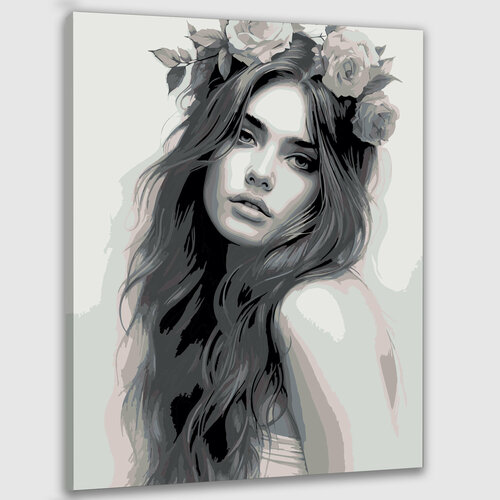 Картина по номерам 50х40 Изящная девушка с цветами