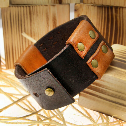 Браслет Solid-belts Мужской браслет из 100% натуральной кожи коричневый на руку 15 - 18см – -Old Furrier - Solid-Belts ___, кожа, размер 16 см, размер M, коричневый
