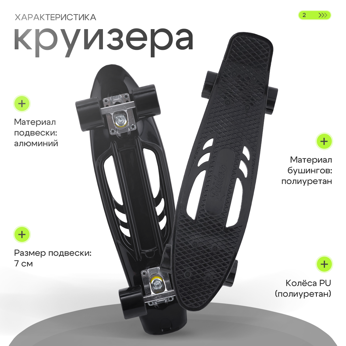 Круизер Ridex Night ш.6" дл.22" ABEC 7 кол.:60х40мм черный (УТ-00018608) - фото №17