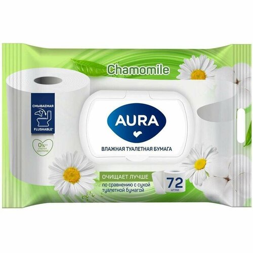 Aura Бумага туалетная влажная AURA 72 шт./уп. влажная туалетная бумага aura nice herbal therapy с ромашкой белая 5 уп 72 лист