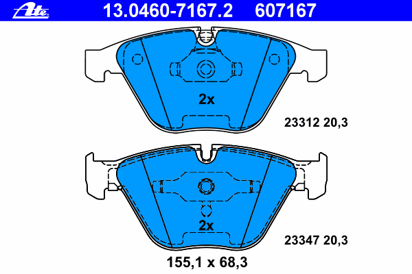 Комплект тормозных колодок для BMW 5 (E60) 520 d ATE 13046071672