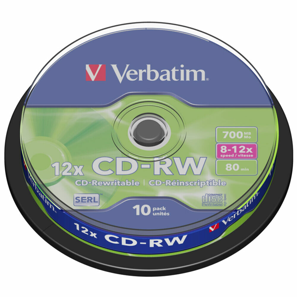 Оптический диск CDRW диск Verbatim DataLifePlus 700Mb 8-12x CakeBox 10шт (43480)