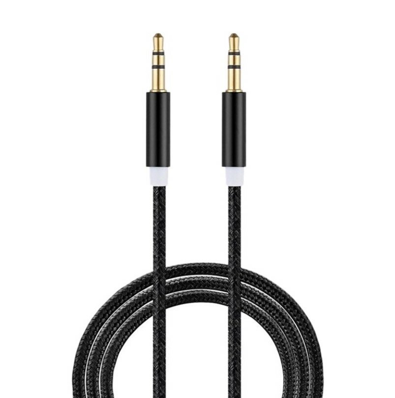 AUX Audio кабель 3,5 мм, текстильный, 1 метр, черный