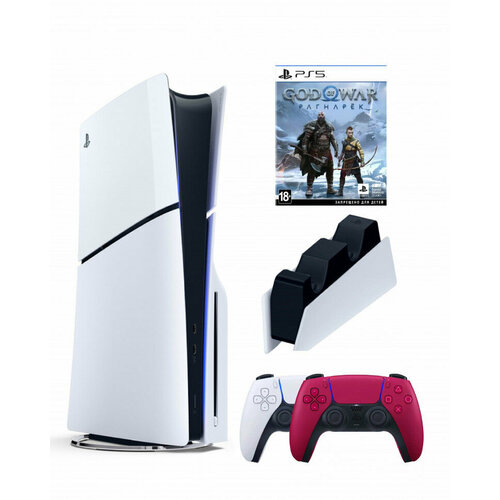 Приставка Sony Playstation 5 slim 1 Tb+2-ой геймпад(красный)+зарядное+God of War игровая приставка sony playstation 5 с дисководом 825 гб ssd god of war ragnarok белый