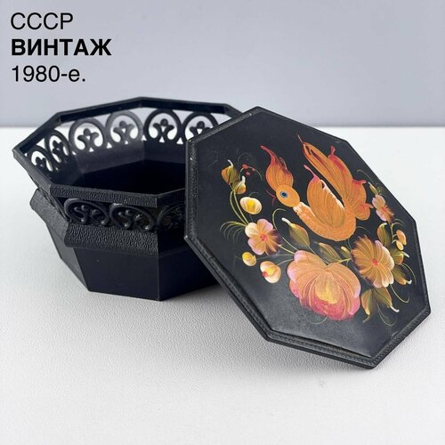 Винтажная мини-шкатулка Петушок Пластик петриковская роспись СССР 1980-е 2500₽