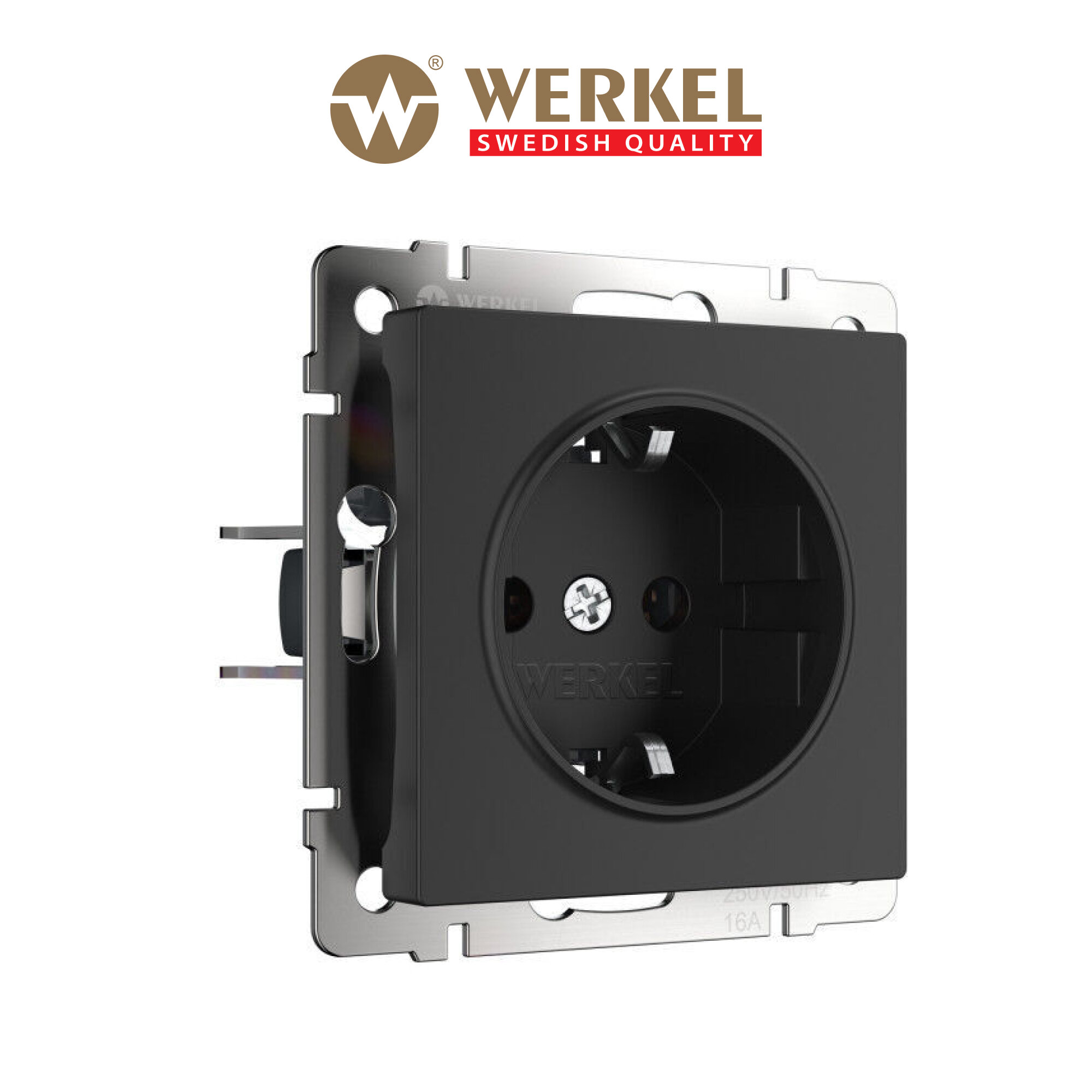 Розетка с заземлением, безвинтовой зажим, Werkel W1171308 черный IP20