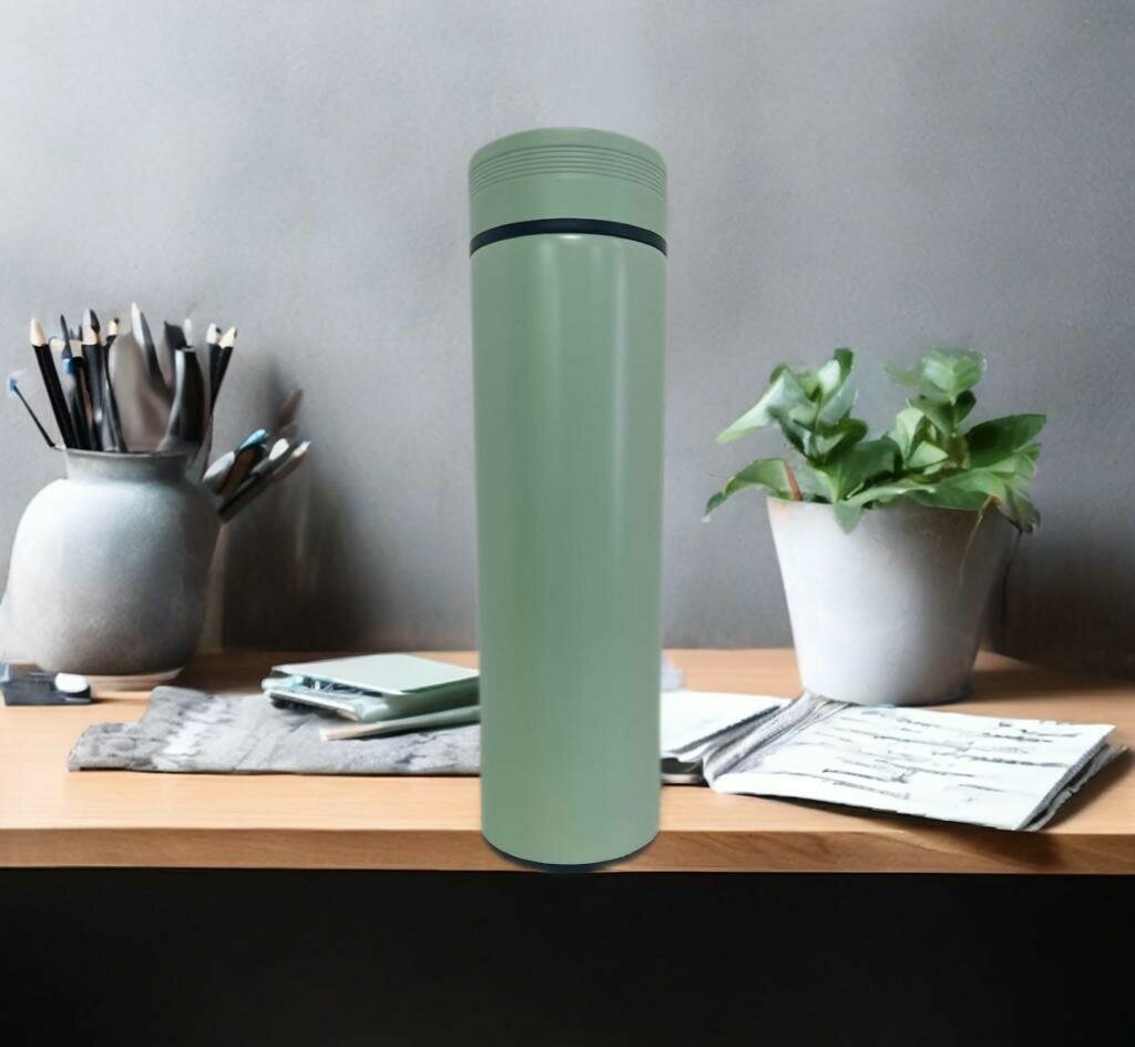 фото Умный Термос с датчиком температуры голубой