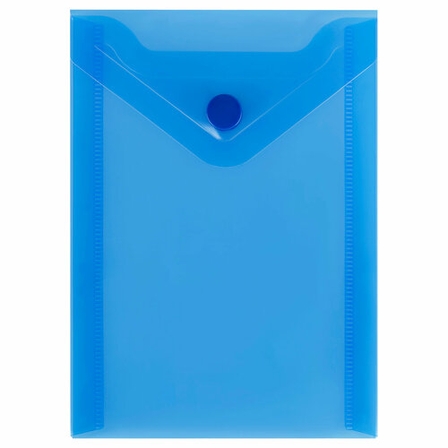 Папка-конверт на кнопке СТАММ А6 (105*148мм), 150мкм, пластик, прозрачная, синяя, 5 штук