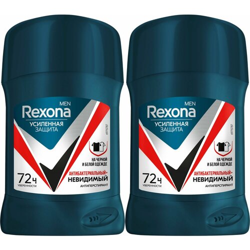REXONA MEN Дезодорант-стик Антибактериальный и Невидимый на чёрном и белом 50мл, 2шт