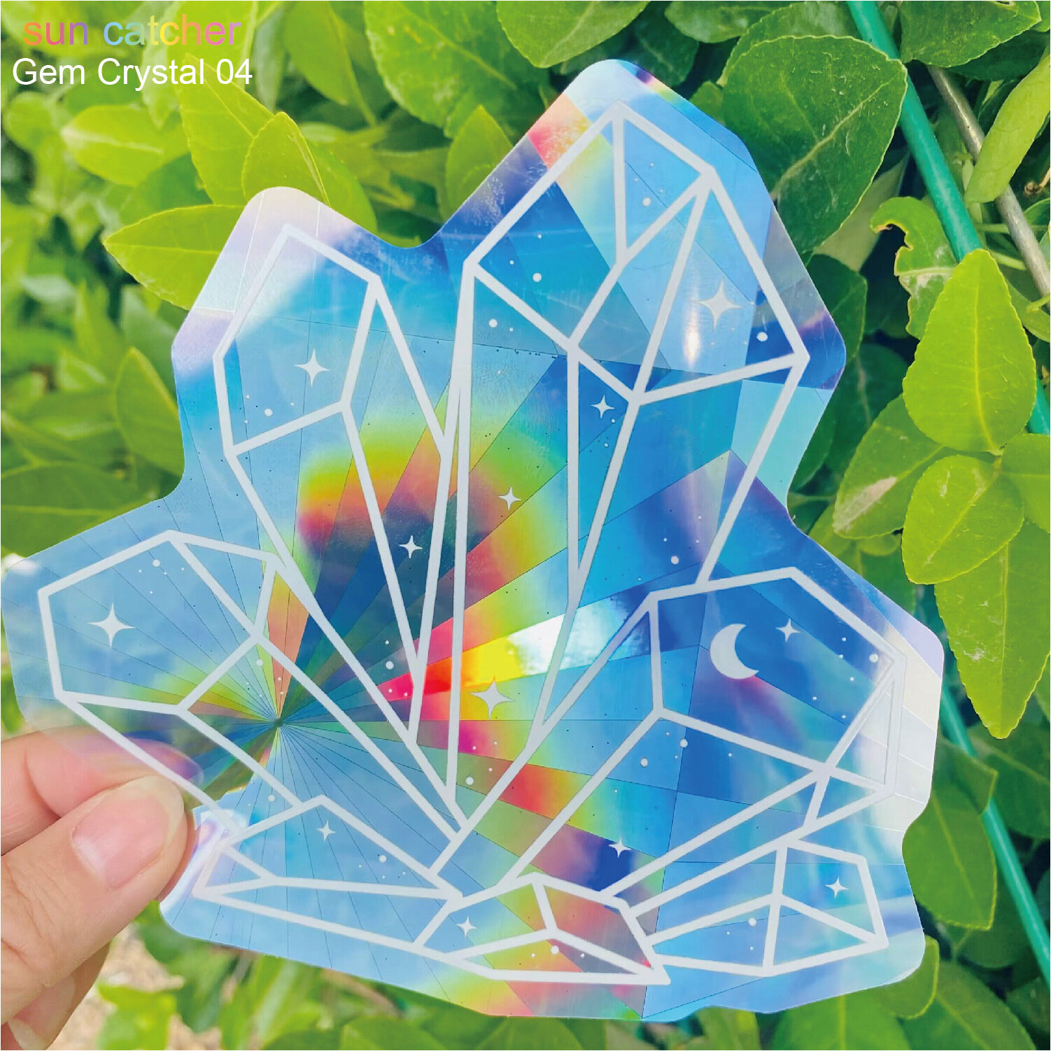 Наклейка лазерная на окно радуга / Призма радужная Rainbow / Ловец солнца (Белый кристалл)