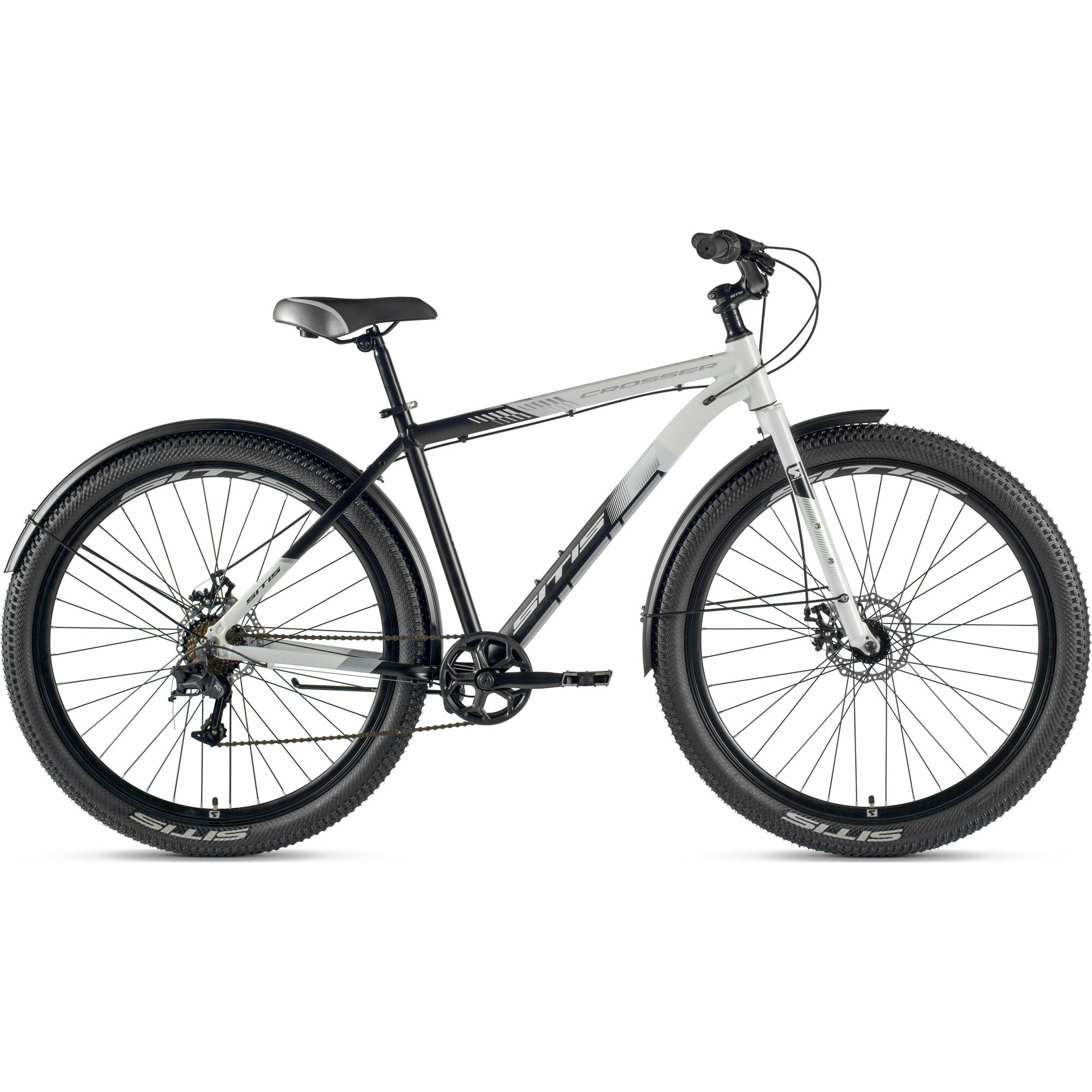 Велосипед городской SITIS CROSSER Rigid SCR29MD 29" (2024), хардтейл, ригид, взрослый, мужской, алюминиевая рама, 7 скоростей, дисковые механические тормоза, цвет White-Black-Grey, белый/черный/серый цвет, размер рамы 21", для роста 185-195 см
